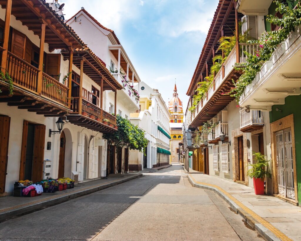 Street view and Cathedral - Cartagena de Indias, Colombia